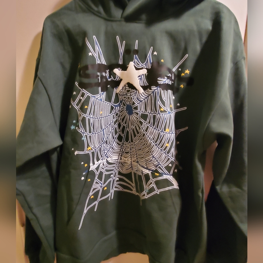 Sp5der hoodie dark green size large